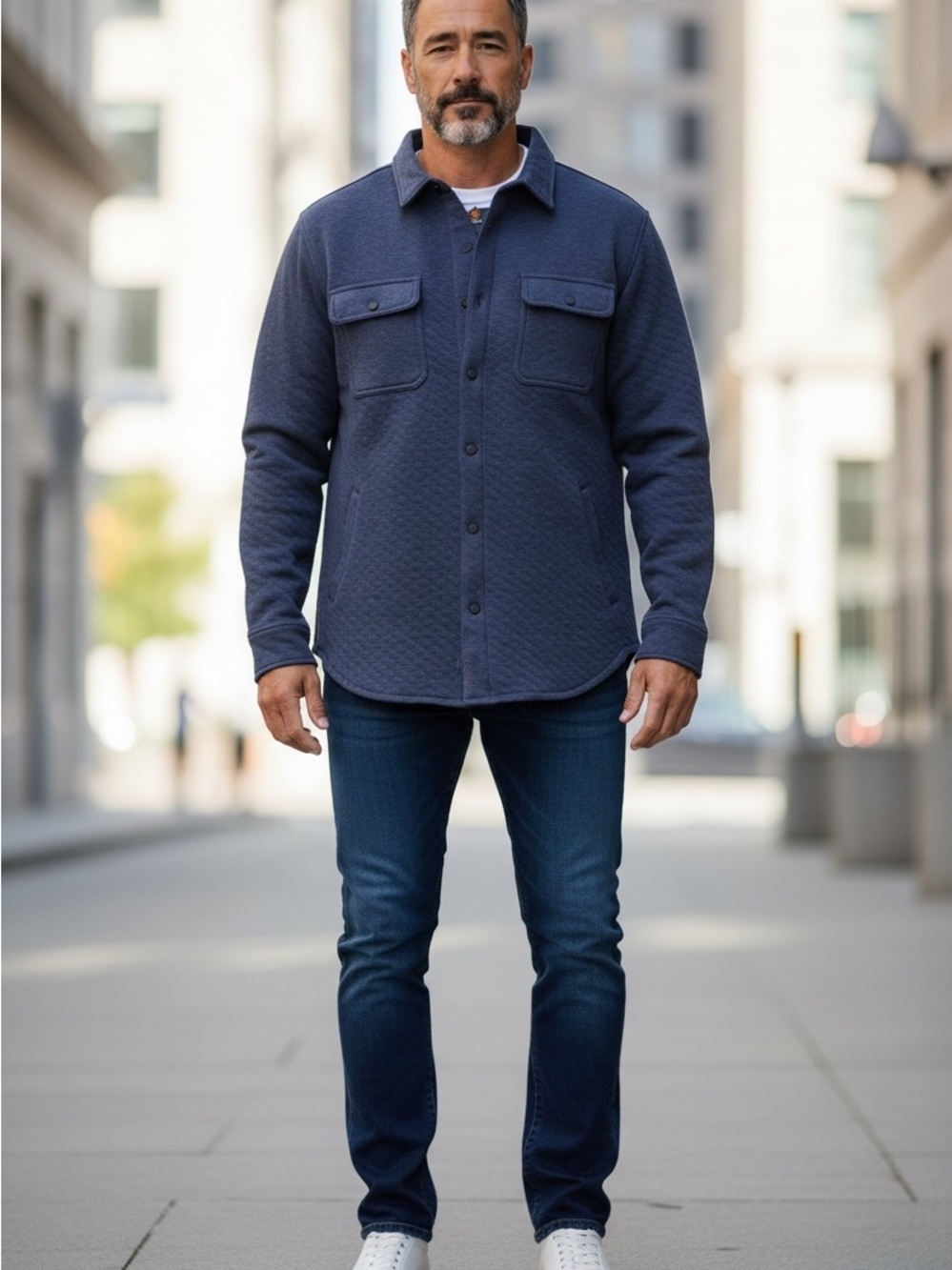 NWT Men's Cloudveil Gorpcore Quilted Casual Button-Down Shirt Jacket - Blue